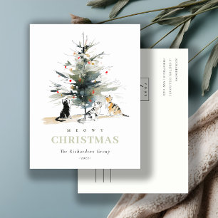 Cute Meowy Christmas Tree Cats Corporate Logo Holiday Postcard