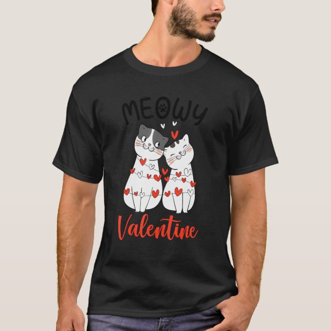 Cute Meowy Valentine Cat Kitten  Heart Valentines  T-Shirt (Front)