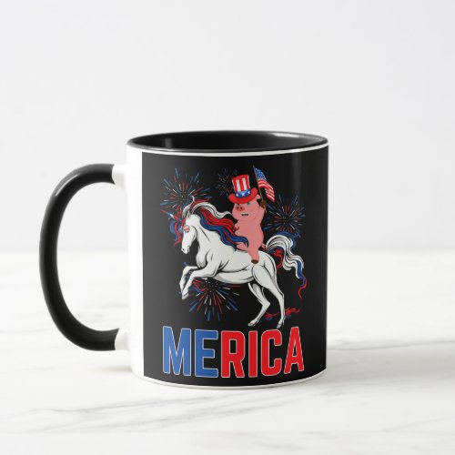 Cute Merica Pig With Unicorn American Flag Happy Mug