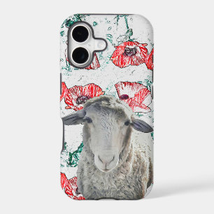 Cute Merino Sheep Animal Red Poppy Flowers iPhone 17 Case