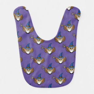 Cute Merlin the Wizard Owl Cartoon Baby Bib