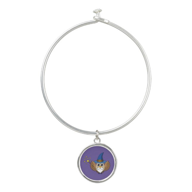 Cute Merlin the Wizard Owl Cartoon Bangle Bracelet (Front)