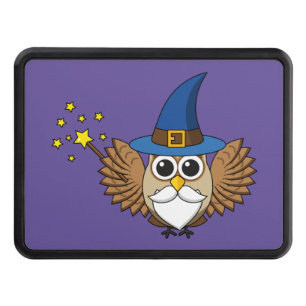 Cute Merlin the Wizard Owl Cartoon Hitch Cover