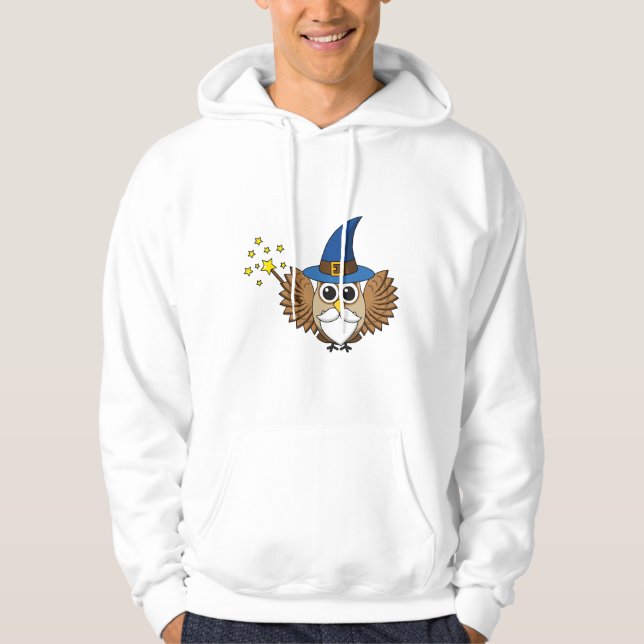 Cute Merlin the Wizard Owl Cartoon Hoodie (Front)