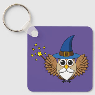 Cute Merlin the Wizard Owl Cartoon Keychain