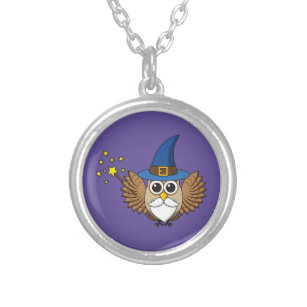 Cute Merlin the Wizard Owl Cartoon Silver Plated Necklace