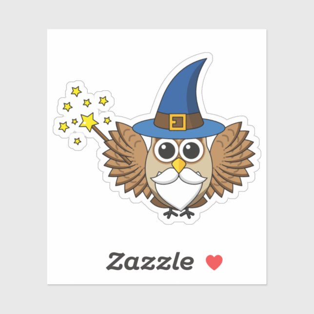 Cute Merlin the Wizard Owl Cartoon Sticker (Sheet)