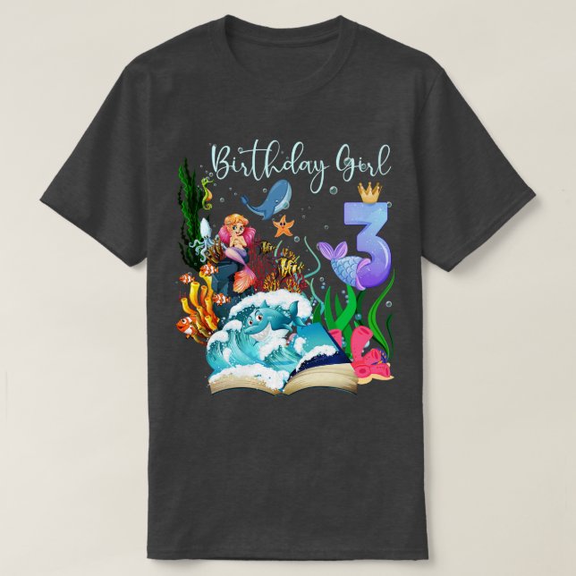 Cute Mermaid 3rd Birthday Girl T-Shirt (Design Front)
