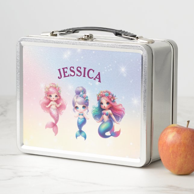 Cute Mermaid 4Th Grade Personalized Name Metal Lunch Box (In Situ)