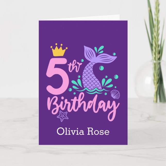 Cute Mermaid 5th Birthday  Card (Front)