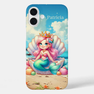 Cute Mermaid add name iPhone 16 Plus Case