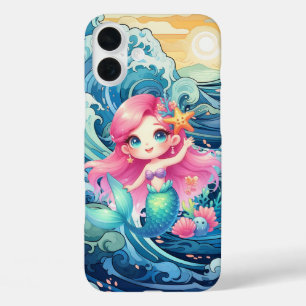 Cute Mermaid add name iPhone 16 Plus Case