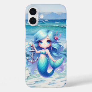 Cute Mermaid add name iPhone 16 Plus Case