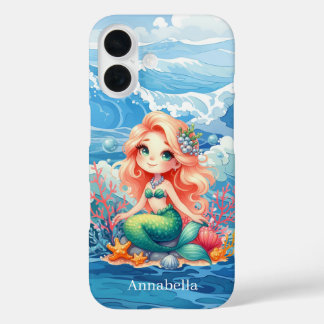 Cute Mermaid add name iPhone 16 Case