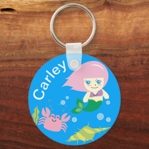 Cute Mermaid and Crab Personalised Keychain