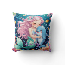 Cute Mermaid and Dolphin Pillow – Personalized