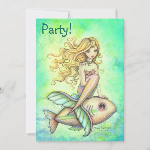 Cute Mermaid and Fish Birthday Party Invitations