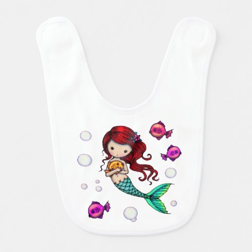 Cute Mermaid and Fish Illustration Whimsical World Baby Bib
