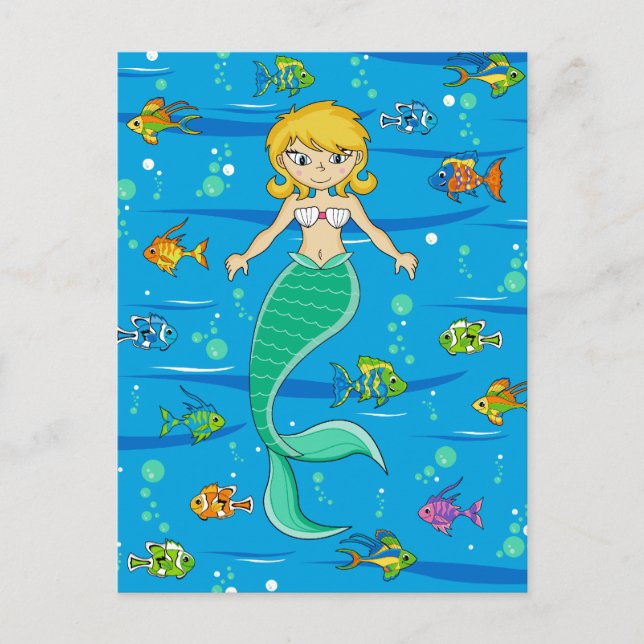 Cute Mermaid and Fish Postcard (Front)