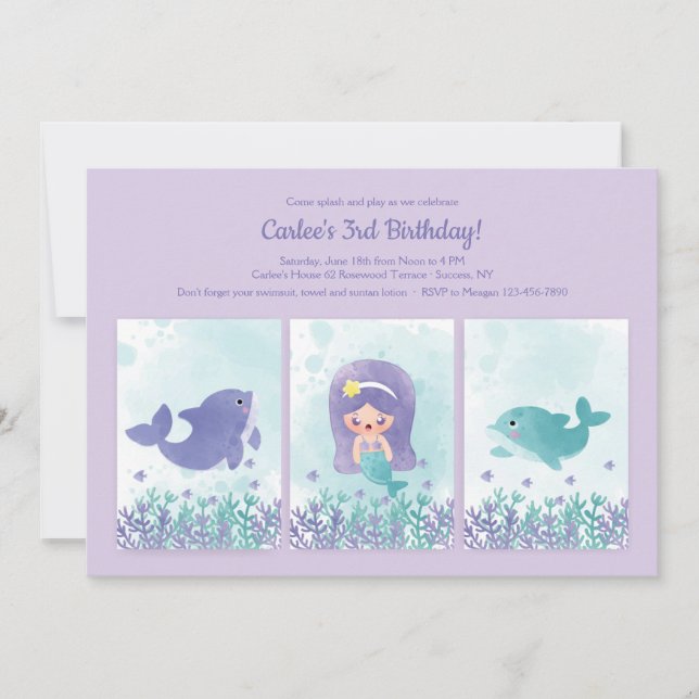 Cute Mermaid and Friends Invitation (Front)