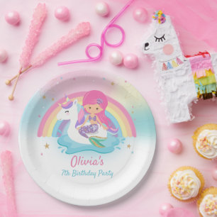 Cute Mermaid and Unicorn Pool Birthday Party  Paper Plates