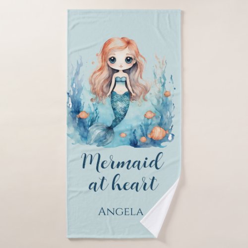 Cute Mermaid at Heart Custom Bath Towel