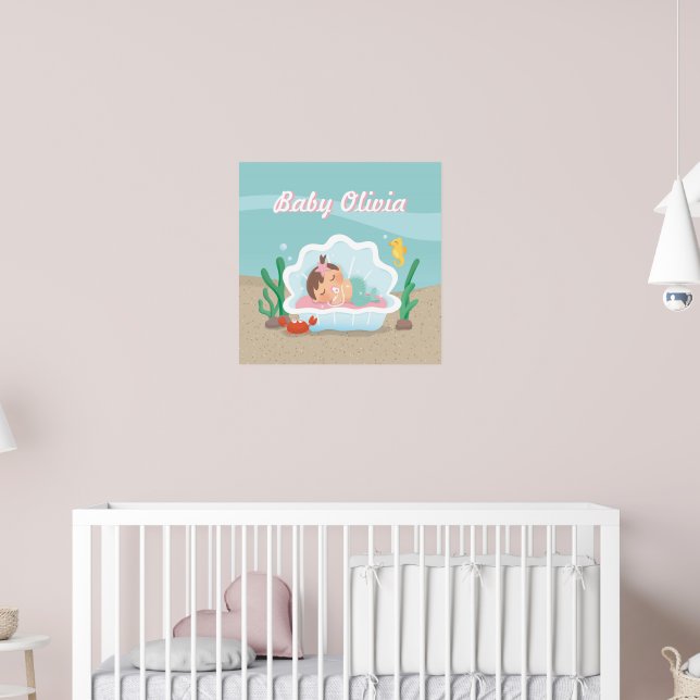 Cute Mermaid Baby Girl Nursery Decor Poster Zazzle