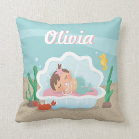 Cute Mermaid Baby Girl Nursery Decor Throw Pillow
