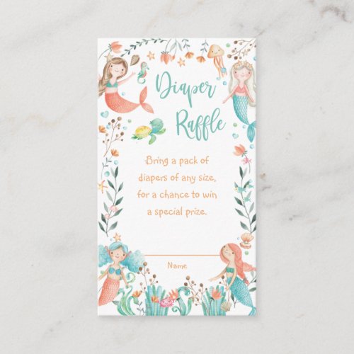 Cute Mermaid Baby Shower Diaper Raffle Ticket Encl Enclosure Card