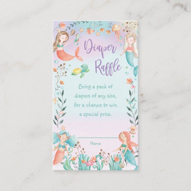 Cute Mermaid Baby Shower Diaper Raffle Ticket Enclosure Card (Front)