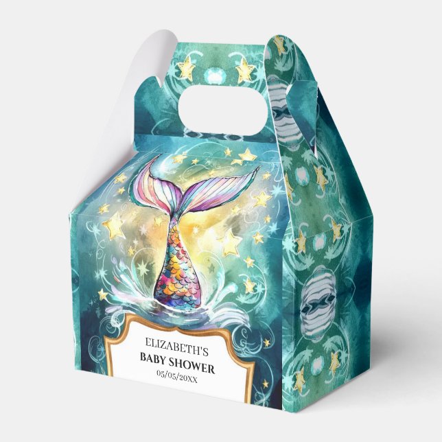 Cute Mermaid Baby Shower Favor Boxes (Front Side)