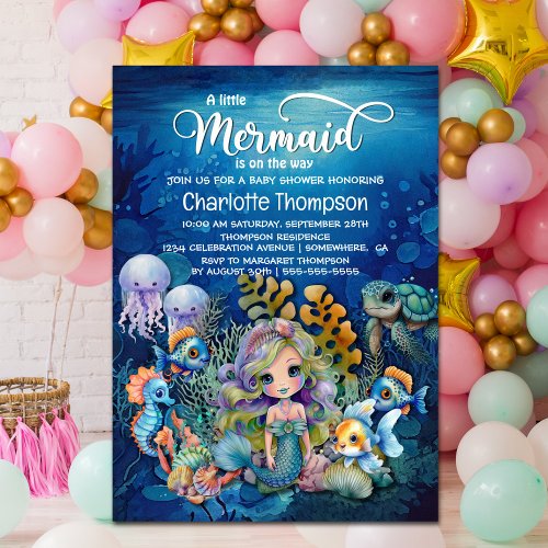 Cute Mermaid Baby Shower Invitation