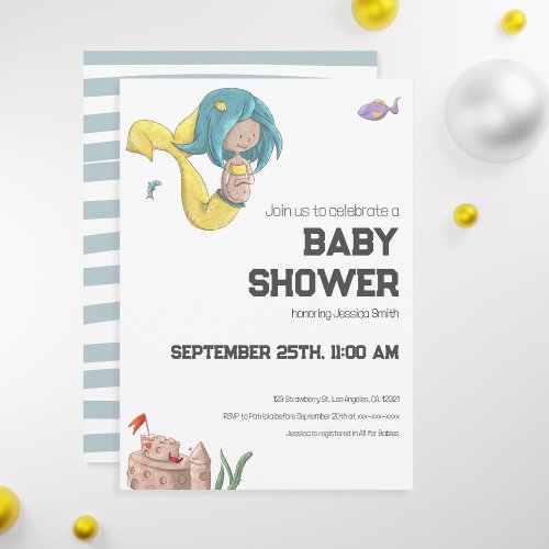 Cute Mermaid Baby Shower Invitation