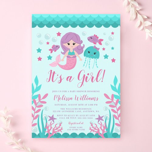 Cute Mermaid Baby Shower Invitations