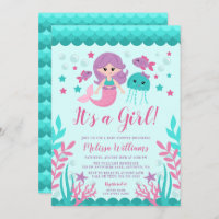 Cute Mermaid Baby Shower Invitations