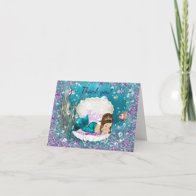 Cute Mermaid Baby Shower Thank You Cards (Front)