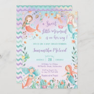 Cute Mermaid Baby Shower Under the Sea Baby Girl Invitation