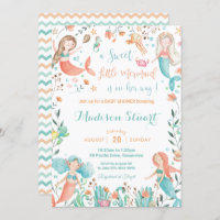 Cute Mermaid Baby Shower Under the Sea Baby Girl Invitation