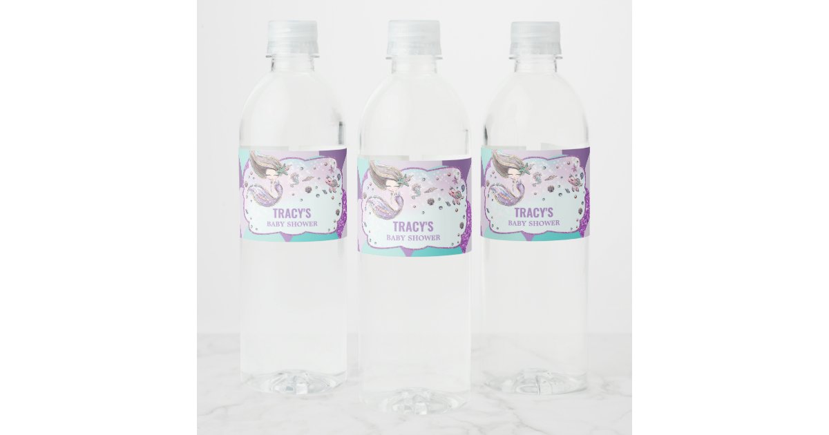 Cute Mermaid Baby Shower Under the Sea Favor Water Bottle Label | Zazzle