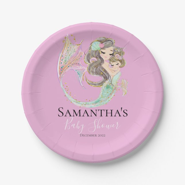 Cute MERMAID BABY SHOWER UNDER THE SEA Paper Plates (Front)
