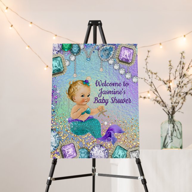 Cute Mermaid Baby Shower Welcome Sign  (In Situ (Stand))