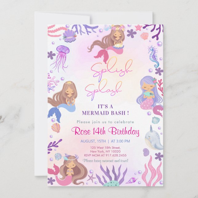 Cute  Mermaid Bash Under the Sea Birthday Invitation (Front)