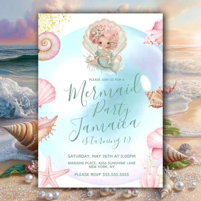 Cute Mermaid Beach Birthday Party  Invitation (Creator Uploaded)