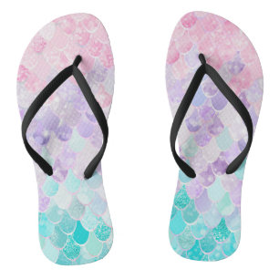 Cute Mermaid Beach Flip Flops, Pink, Purple, Teal Flip Flops