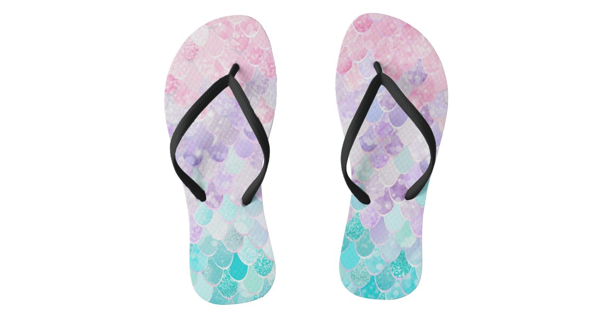 Cute Mermaid Beach Flip Flops, Pink, Purple, Teal Flip Flops | Zazzle