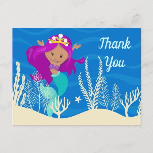 Cute Mermaid Beach Girl Birthday Thank You Postcard