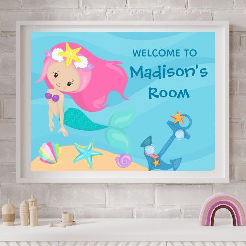 Cute Mermaid Beach Girl Custom Welcome to My Room Poster