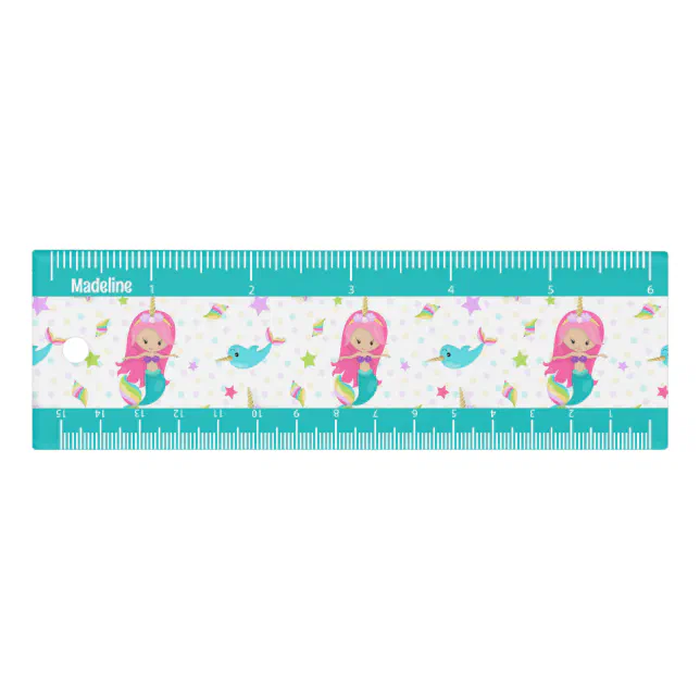 Beach Ruler Cute Mermaid Beach Girl Monogram Kids Ruler | Zazzle