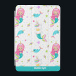 Cute Mermaid Beach Girl Personalized Kids iPad Mini Cover<br><div class="desc">Adorable mermaid and ocean narwhal kids iPad case with a cute beach girl pattern. Features a pretty pink haired mermaid and a beautiful unicorn mermaid swimming with narwhals. Girly iPad cover for your elementary school child.</div>