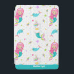 Cute Mermaid Beach Girl Personalized Kids iPad Mini Cover<br><div class="desc">Adorable mermaid and ocean narwhal kids iPad case with a cute beach girl pattern. Features a pretty pink haired mermaid and a beautiful unicorn mermaid swimming with narwhals. Girly iPad cover for your elementary school child.</div>